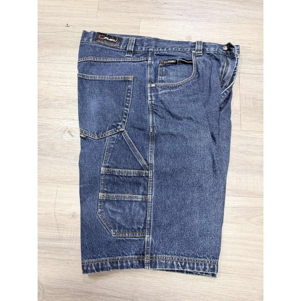 Vintage FUBU Shorts Mens 34 Blue Heavy Denim Jorts Carpenter Y2K Baggy‎
